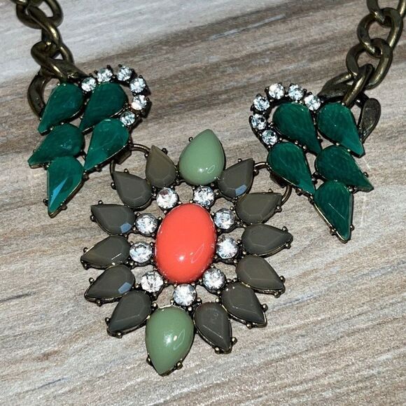 Multi-Color Multi-stone Statement Necklace Set In Gold Tone - Picture 2 of 6